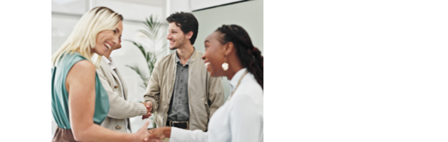 Meeting, business people and welcome handshake in office